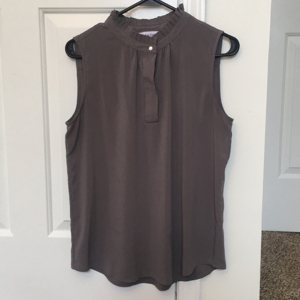 Calvin Klein Sleeveless Gray Ruffled Top Blouse